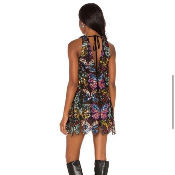 Free People Fly Me Away Mini Dress in Black Combo Butterfly Sequins RARE FIND S - Picture 5 of 10